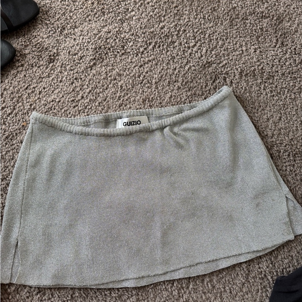 Danielle Guizio Silver Knit Mini Skirt